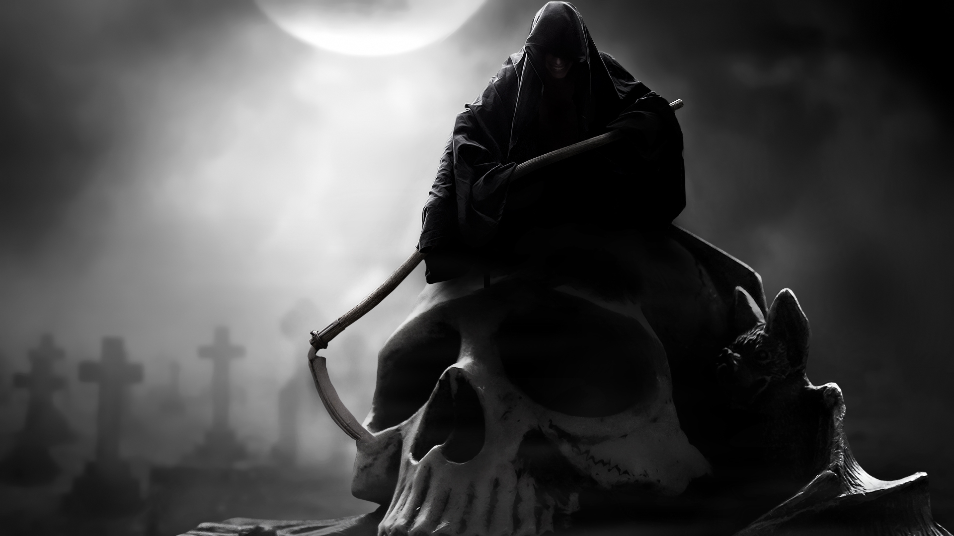 Dark Reaper Grim Skull Weapons Scythe Graveyard Cemetary