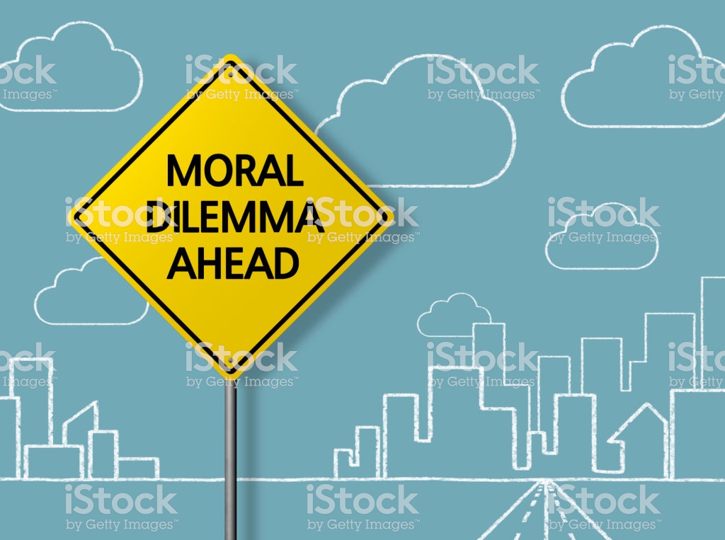 Moral Dilemma Ahead Business Chalkboard Background Stock Photo