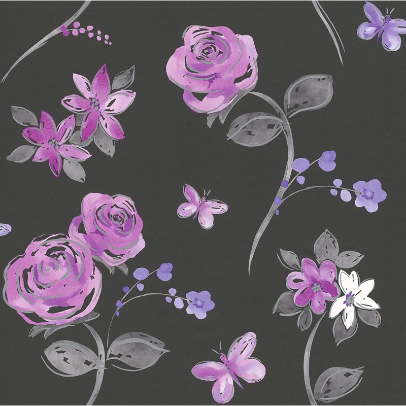 Artizan Butterfly Garden Black Pink Wallpaper By Rasch