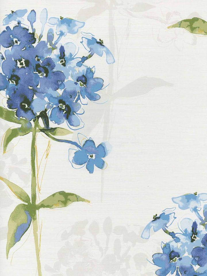 Blue Hydrangeas Floral Wallpaper Traditional