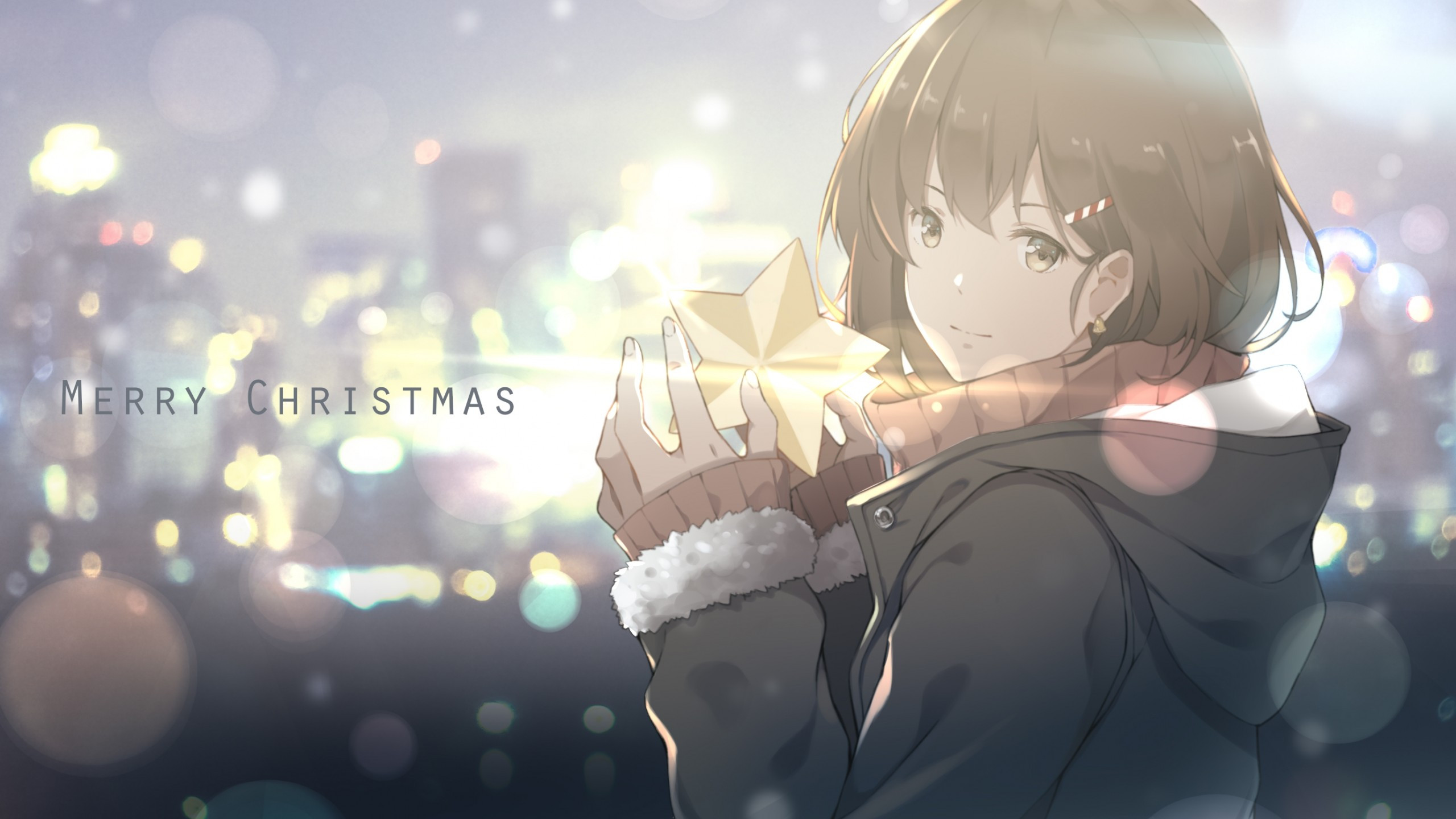 Anime Girl Merry Christmas Winter Star