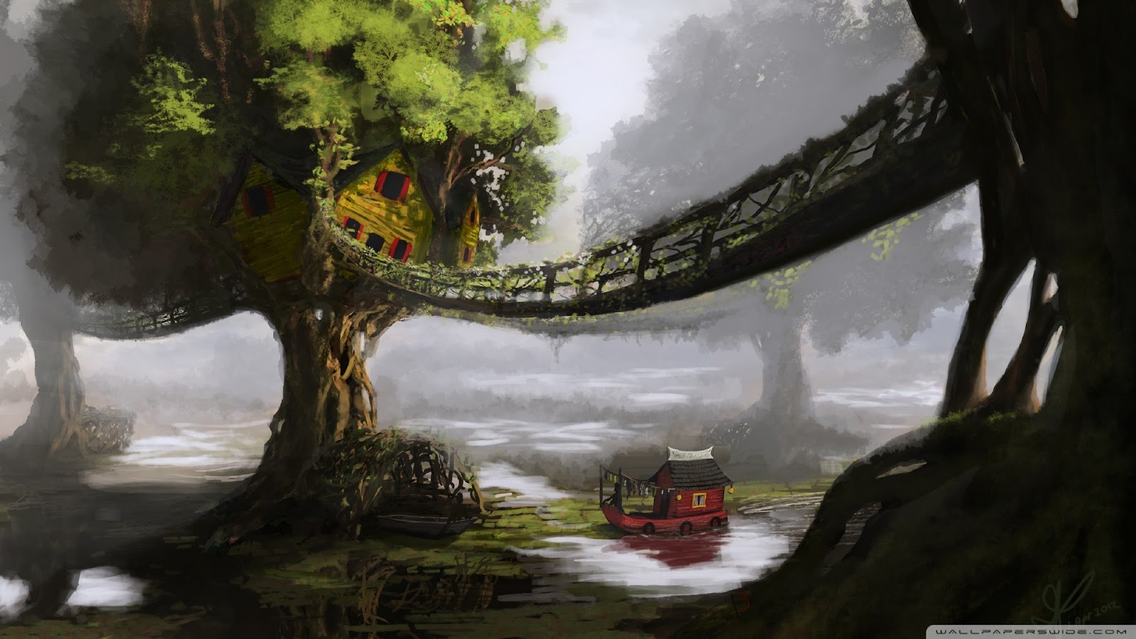 Love Treehouses Fantasy Tree House Wallpaper