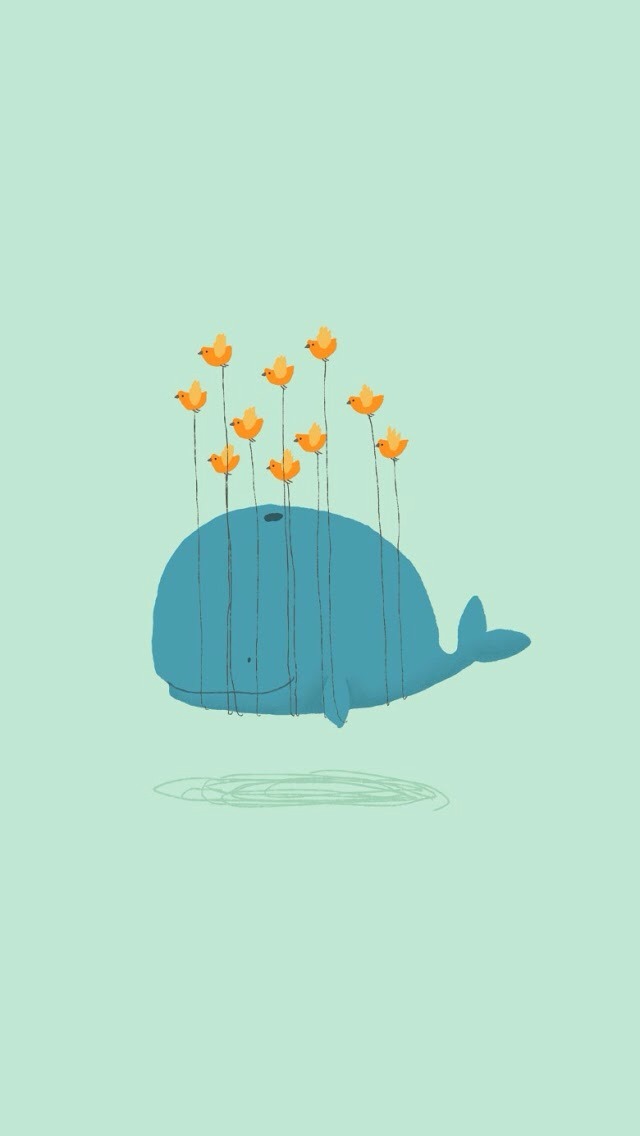 Whale And Birds Illustration Wallpaper iPhone