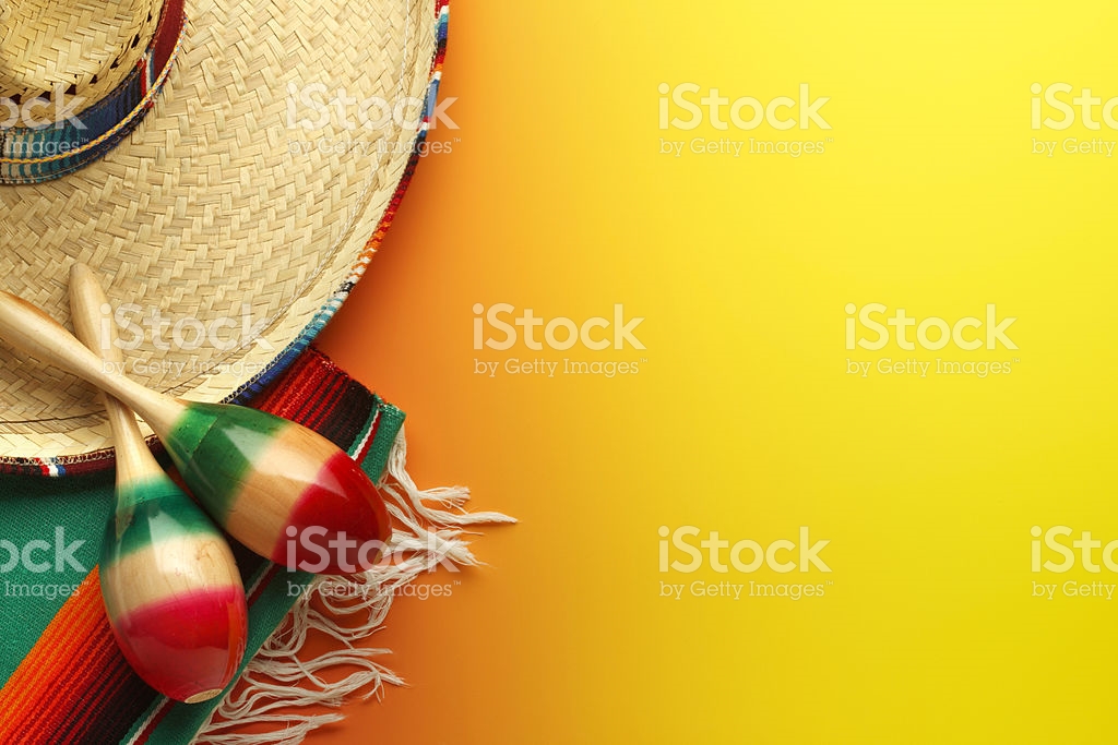 Cinco De Mayo Sombrero And Maracas On Yellow Background