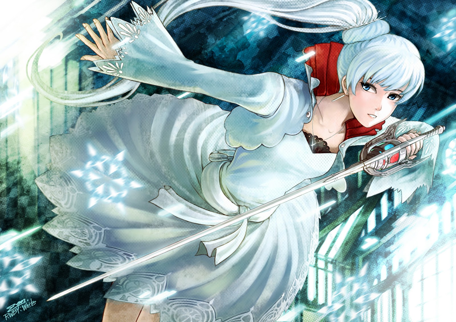 Weiss Schnee Sword Snowflakes White Rwby Girl Anime HD Wallpaper
