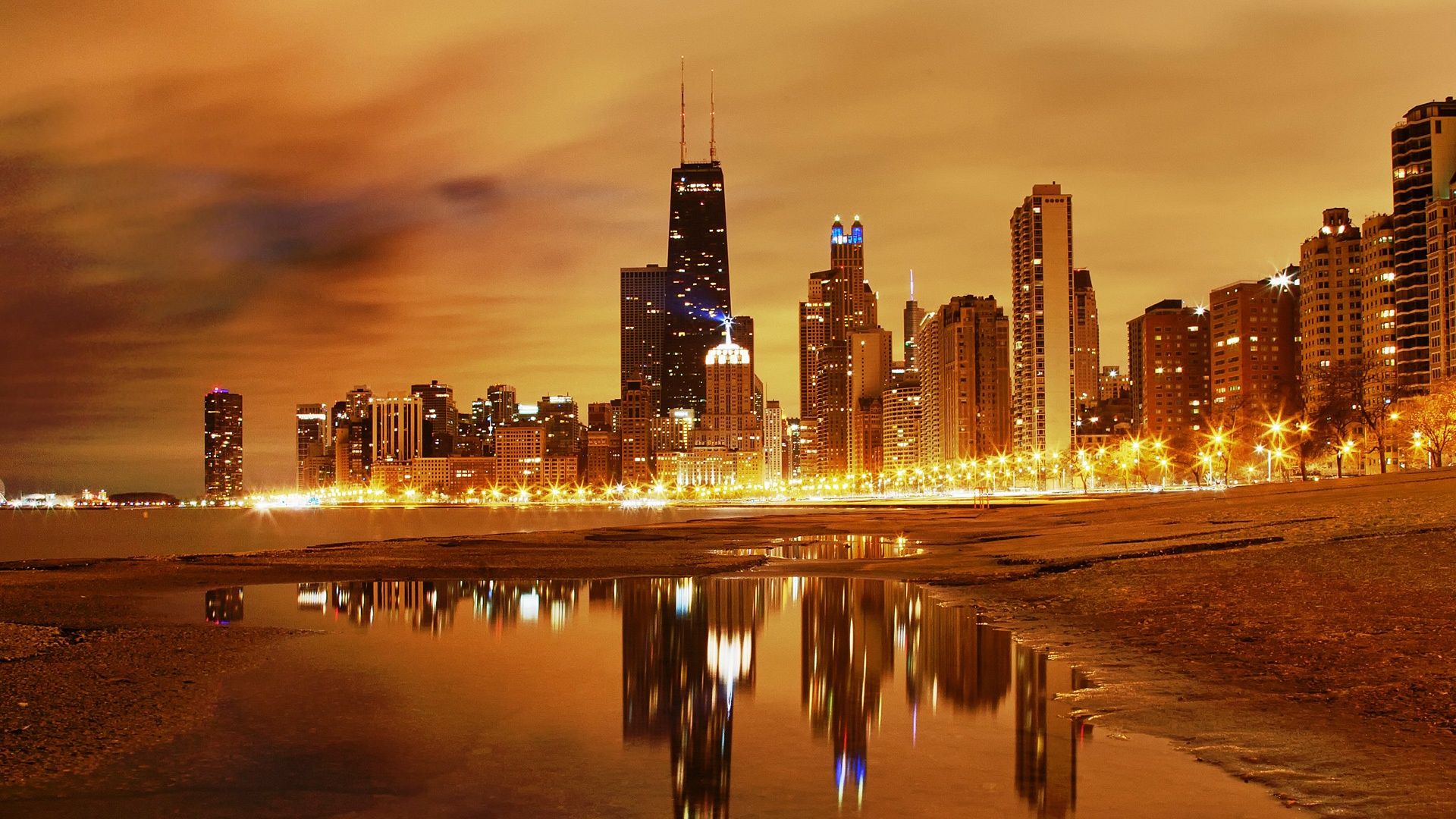 Chicago Nights Skyline Wallpaper Desktop Background For HD