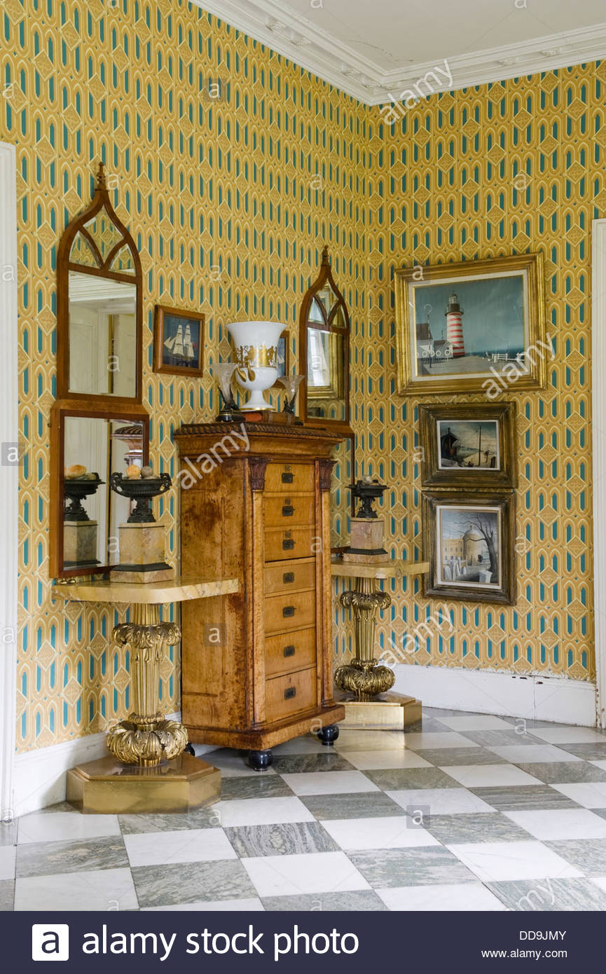 Wallpaper By Cole Sons In Hallway With 18th Century Furniture