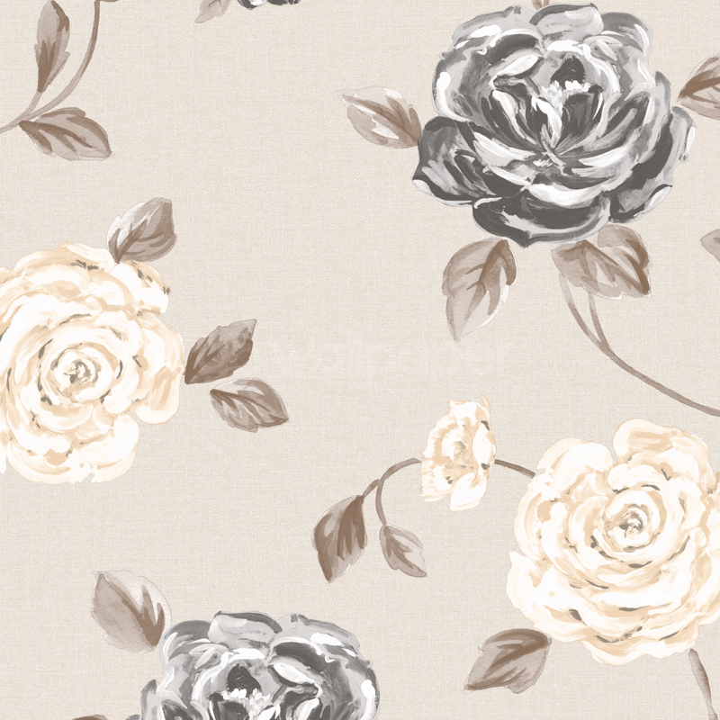 Gray Floral Wallpaper Grasscloth
