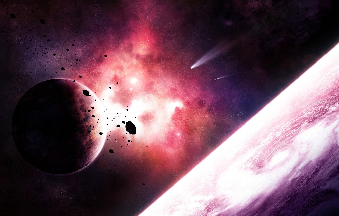 Wallpaper Space Nebula Planet Satellite Asteroids Comet