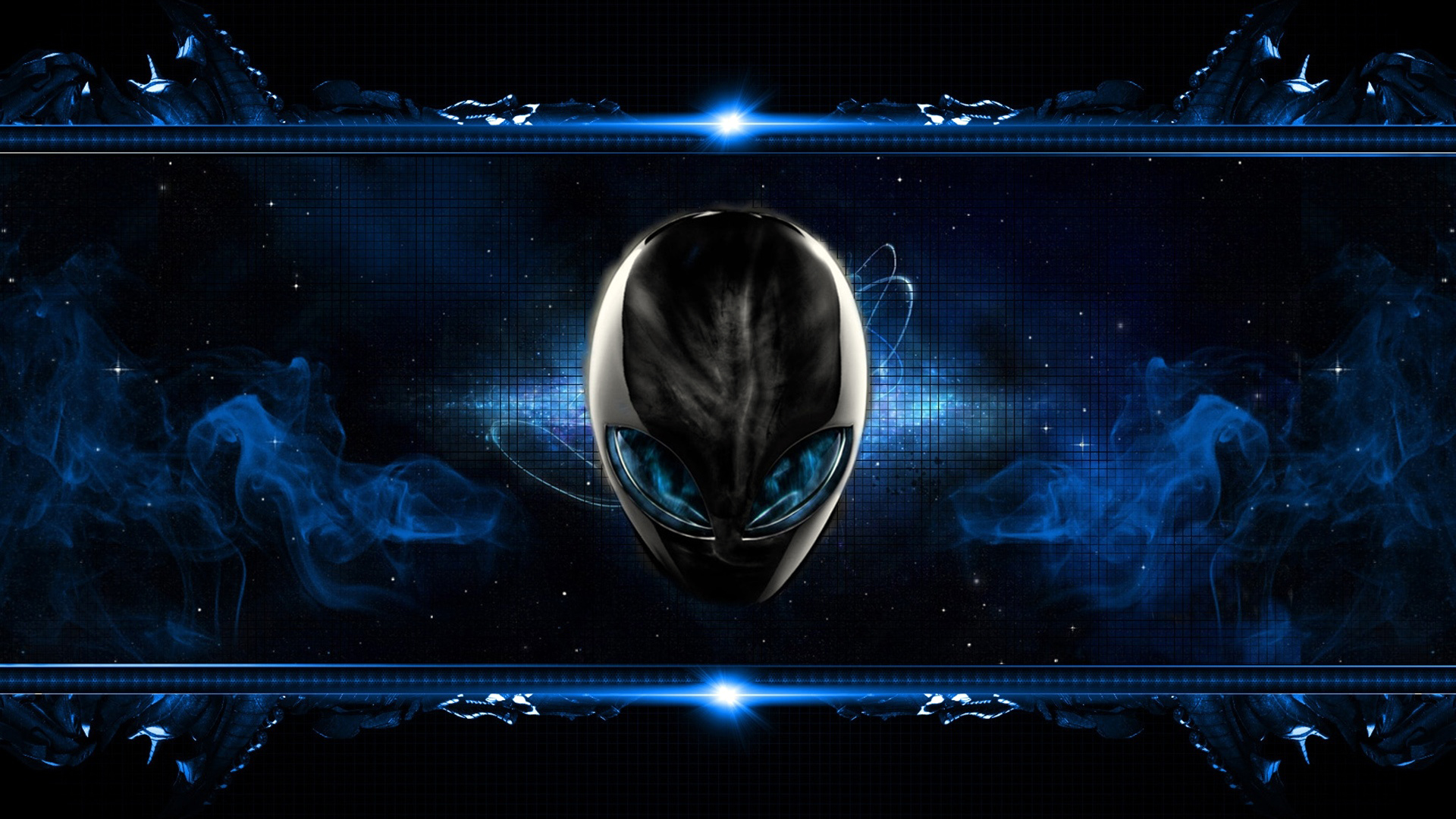 Alienware Logo Smoky Dark Blue Background 1080p Wallpaper
