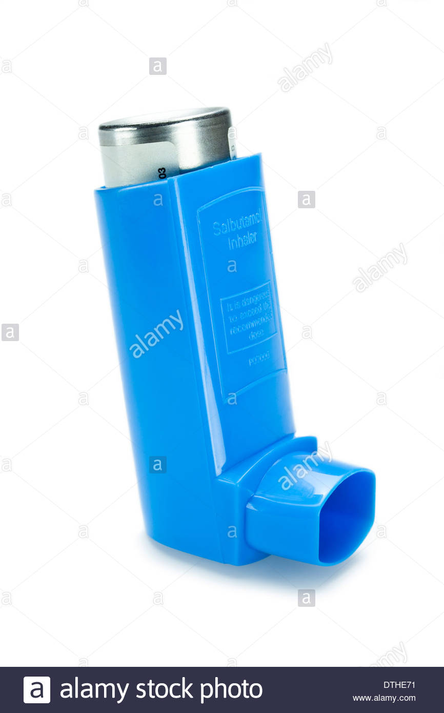 Blue Reliever Inhaler Salbutamol Asthma On A White
