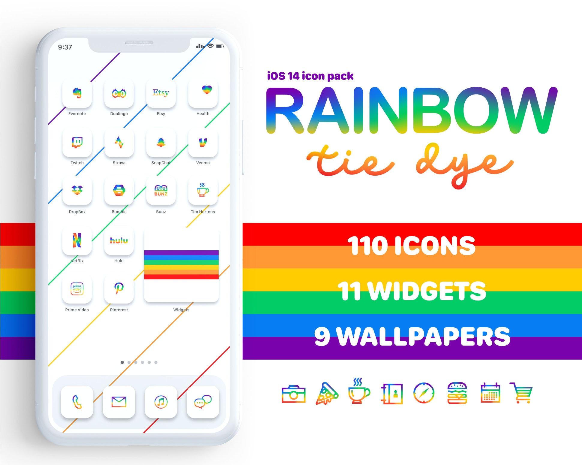 RAINBOW TIEDYE Aesthetic Theme for Iphone Ios 14   Etsy