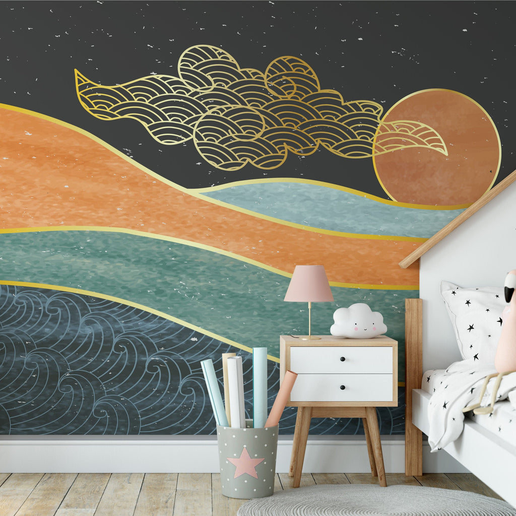 Ocean Sunset Removable Wallpaper Abstract Art Wall Cling