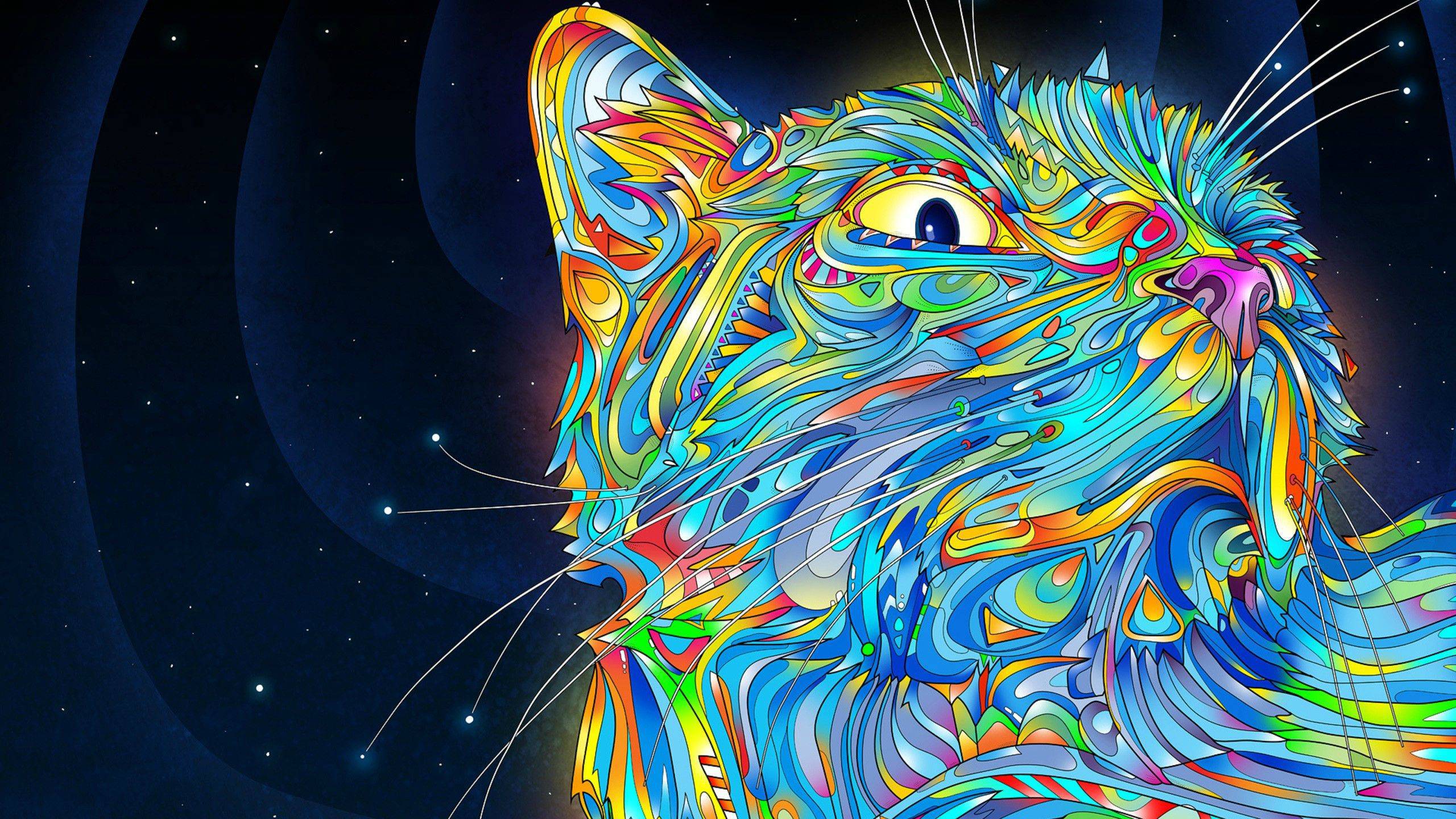 Trippy Cat WqHD Wallpaper