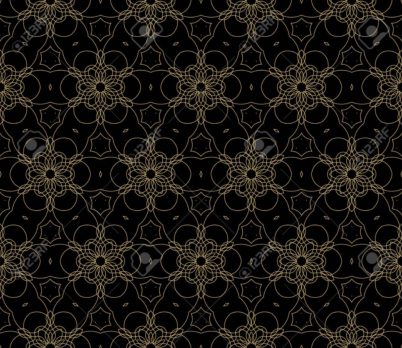 Seamless Black Gold Floral Pattern Vector Illustration Purple