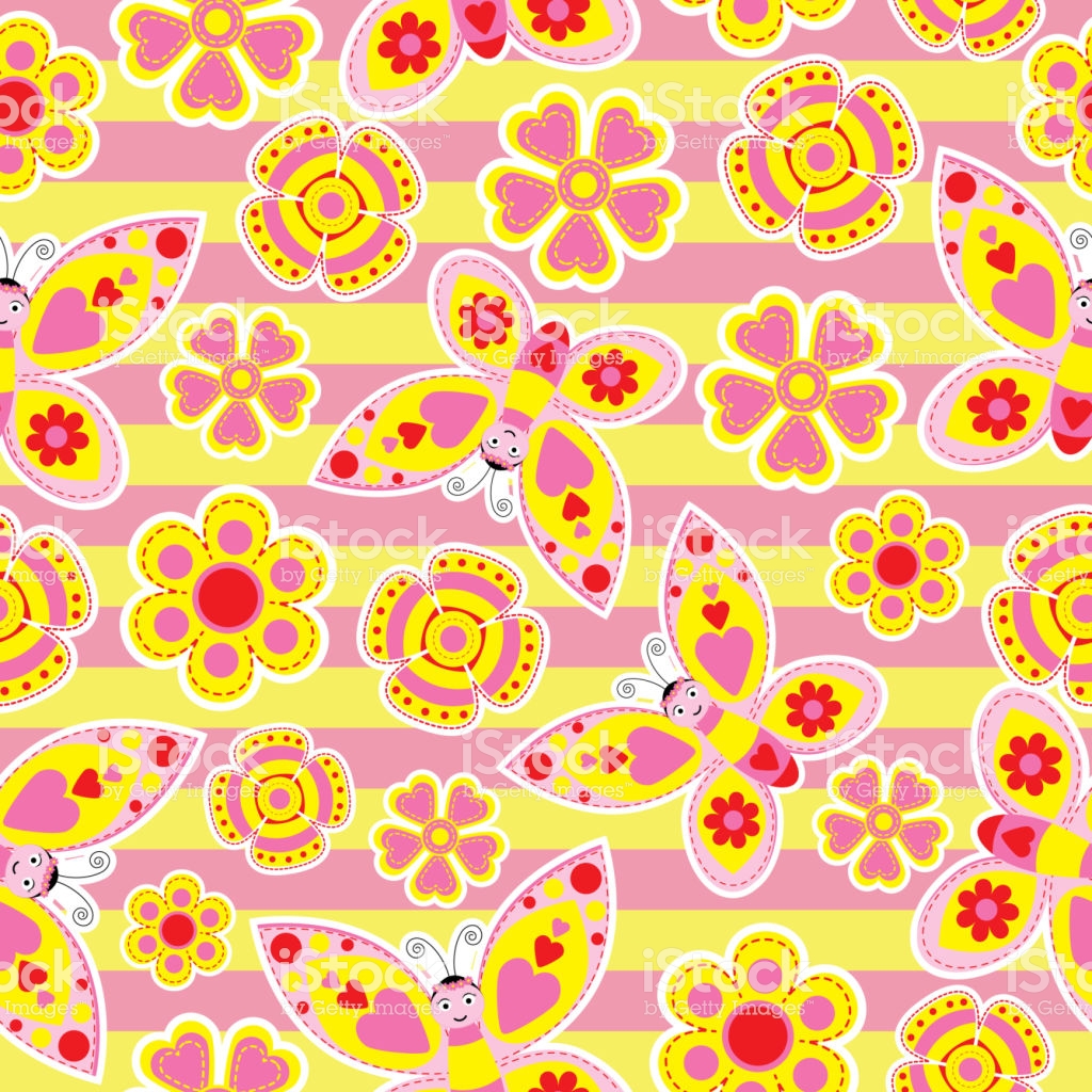 Spring Seamless Pattern With Cute Butterflies And Flowers On