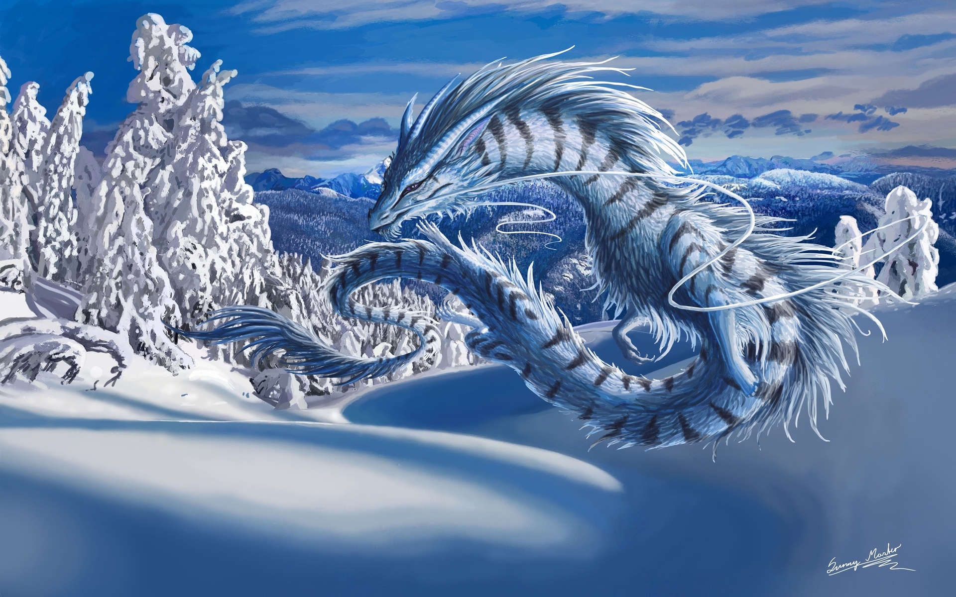Fantasy Art Dragon Monster Creature Landscapes Snow Winter