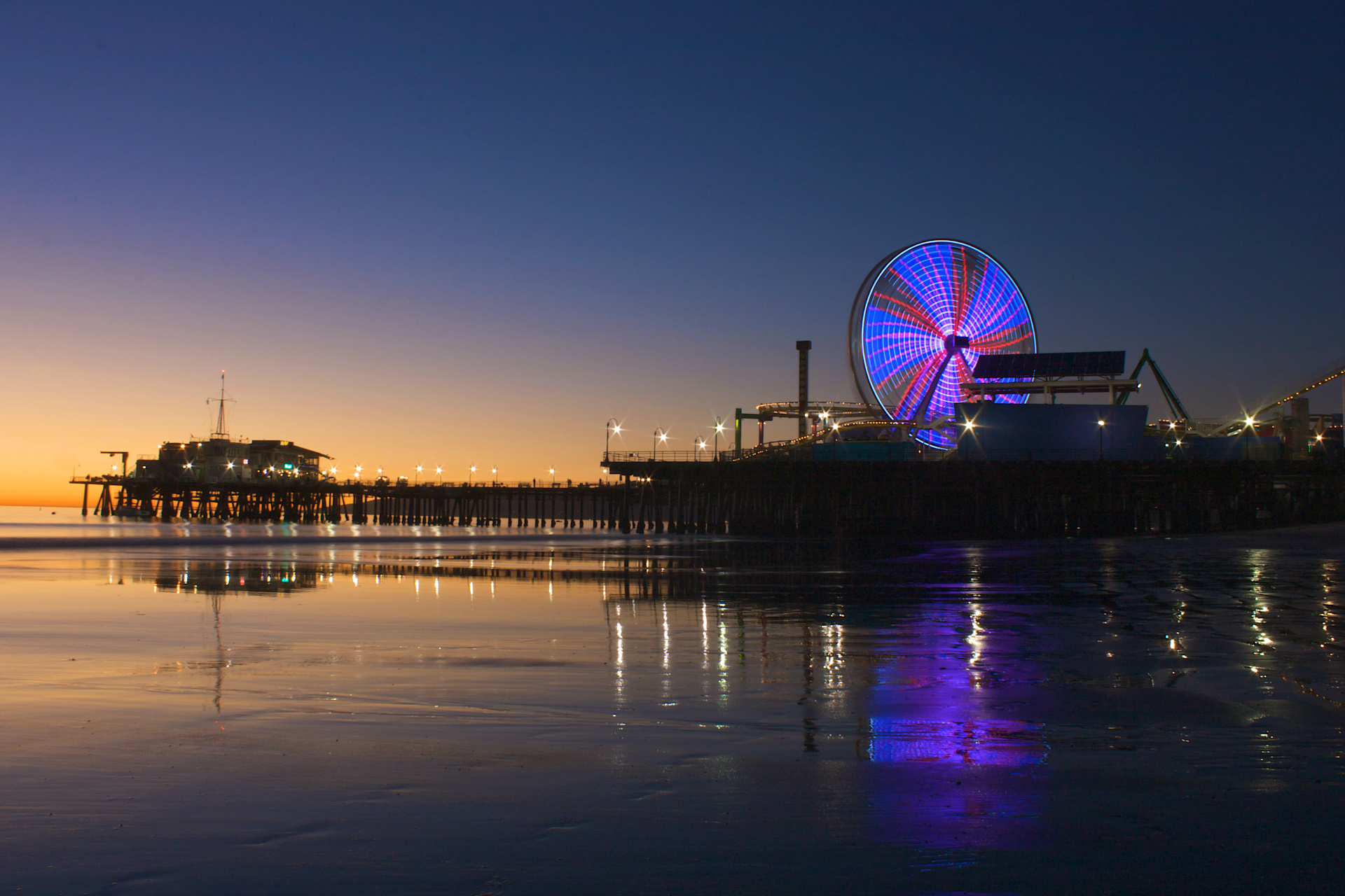 Santa Monica Ocean Sea Nature Sky Sunset Sunrise Ferris Wheels Pier