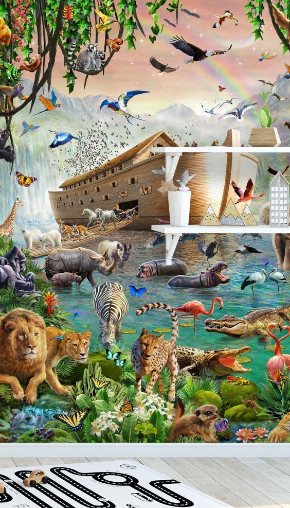 Noahs Ark Jumbo Wallpaper Mural Wallsauce UK Noahs ark wall 564x987