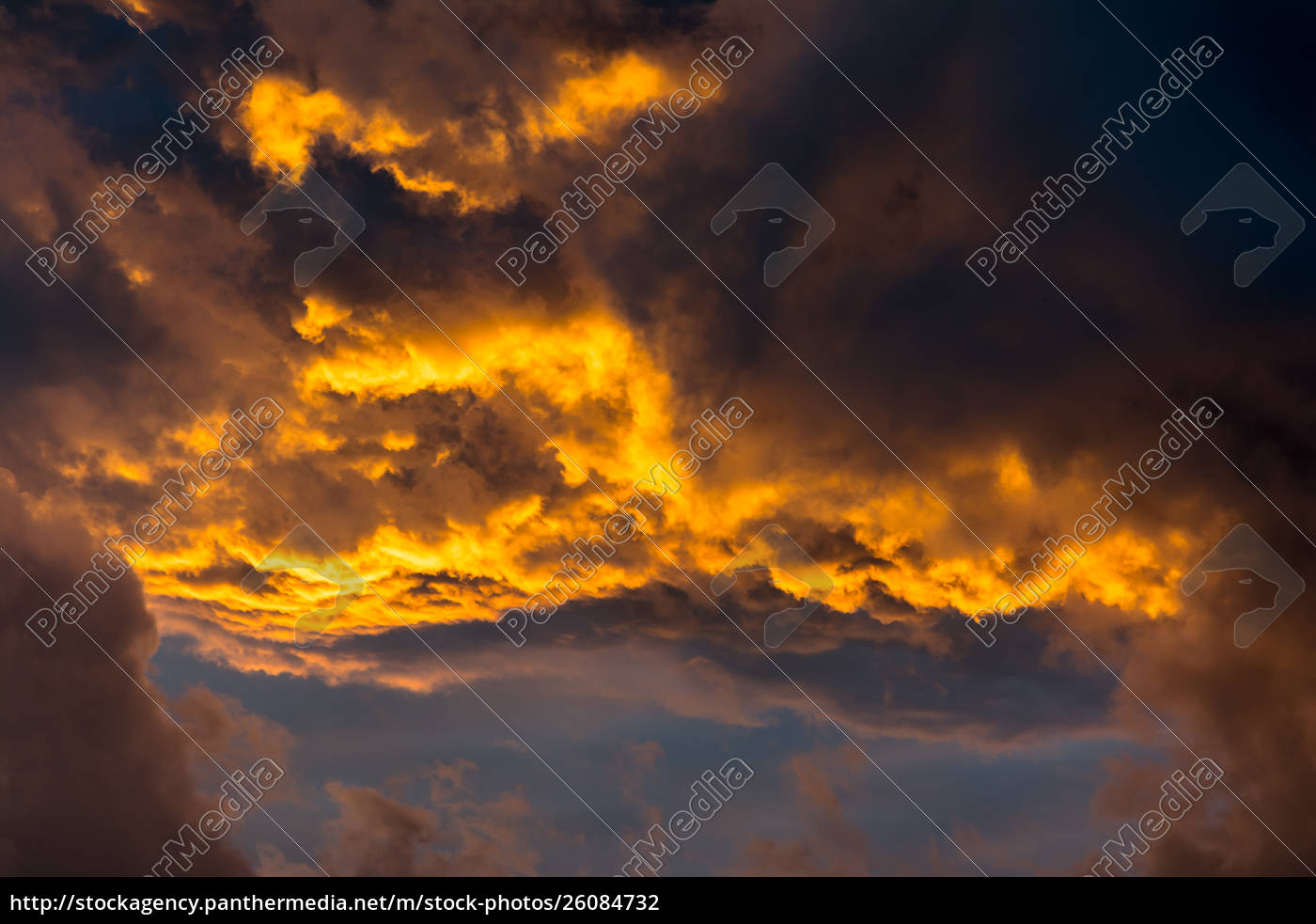 Fiery Sunset Clouds Sky Detail Orange Blue Closeup Royalty