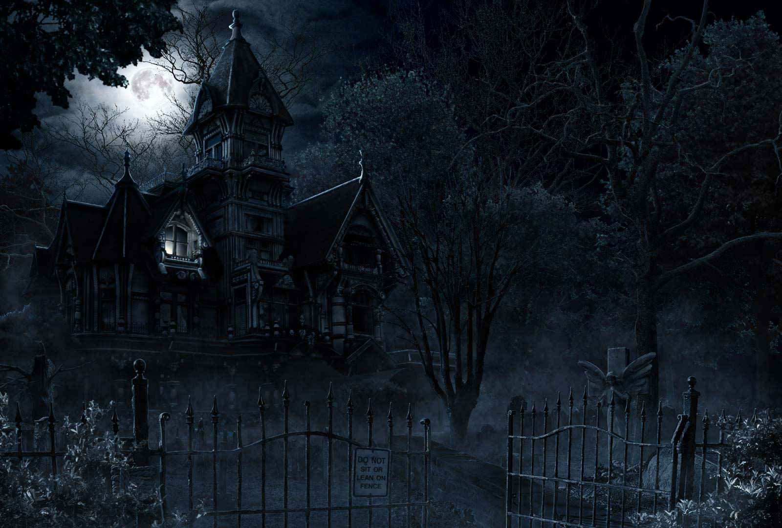 Mansion Creepy Halloween Gate Dark Horror Wallpaper Background