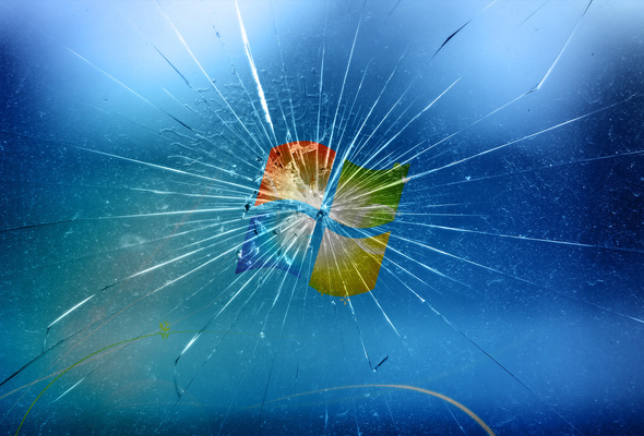Wallpaper Glass Crack Logo Windows Microsoft Monitor Desktop