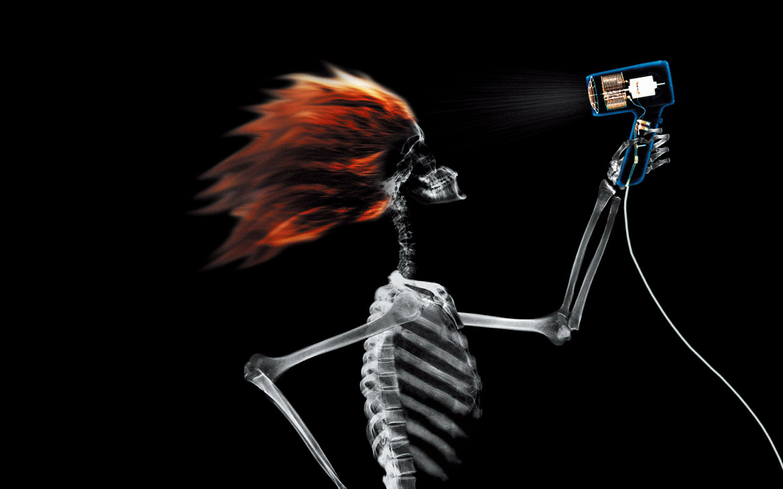 Red Headed Skeleton Girl Drying Hair Funny HD Desktop Wallpaper