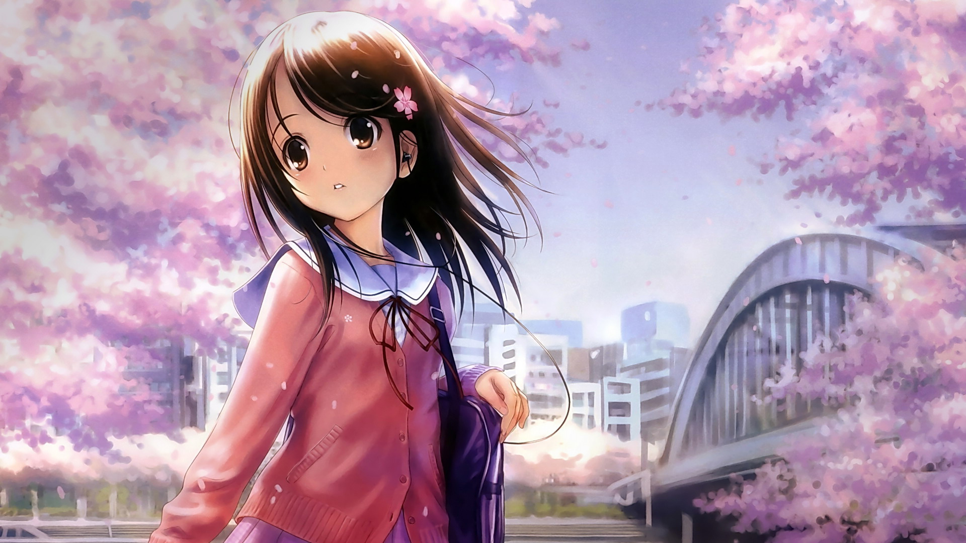 Anime Schoolgirl Full hd wallpaper 1080p pink 1920x1080