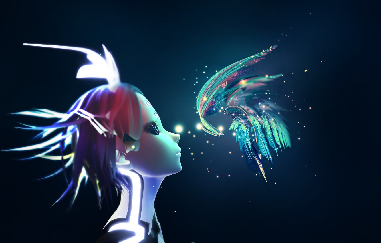 Wallpaper Girl Butterfly Vocaloid Bow Phosphorescent