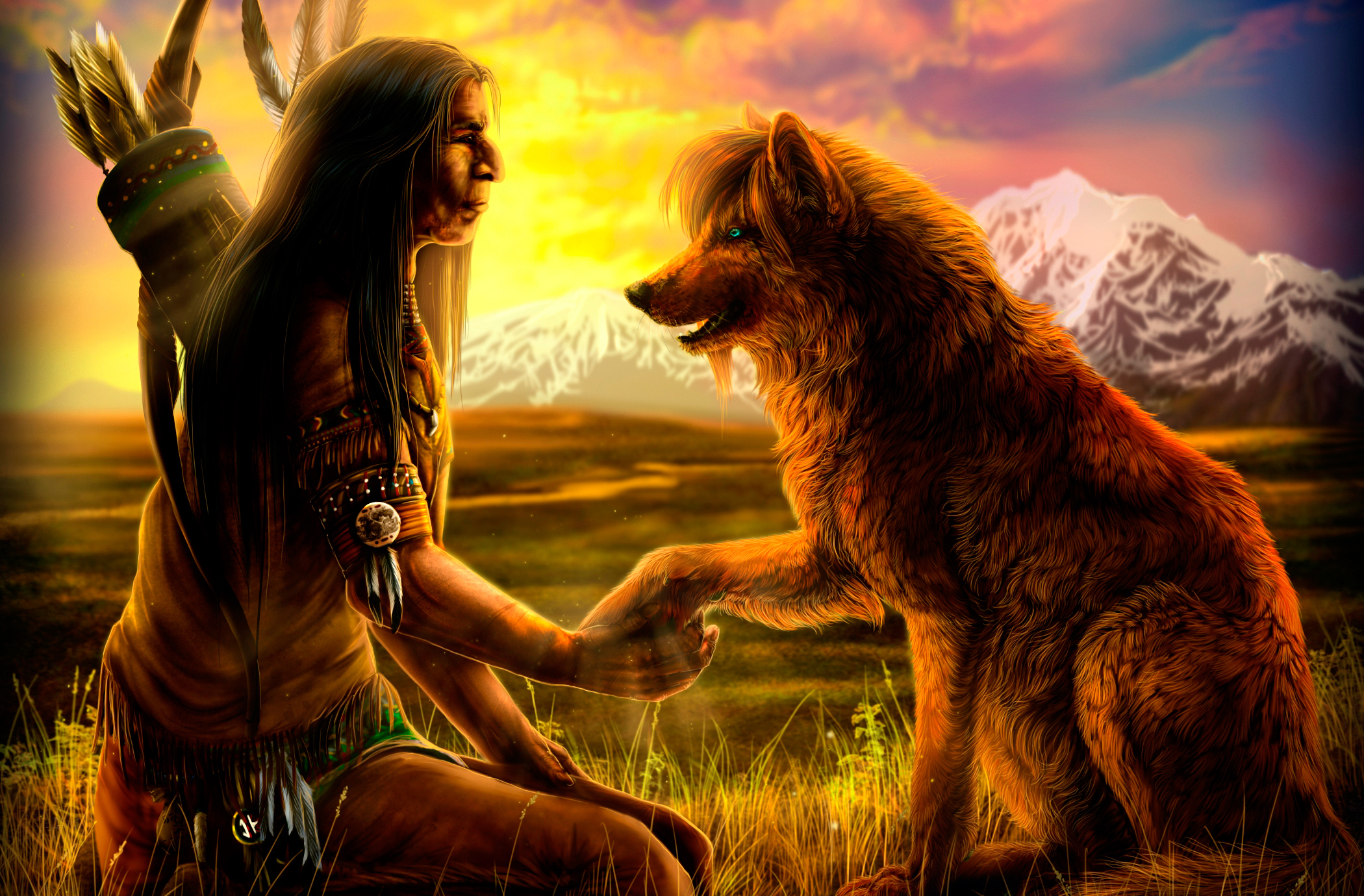 Native American Wolf Art With Wallpaper