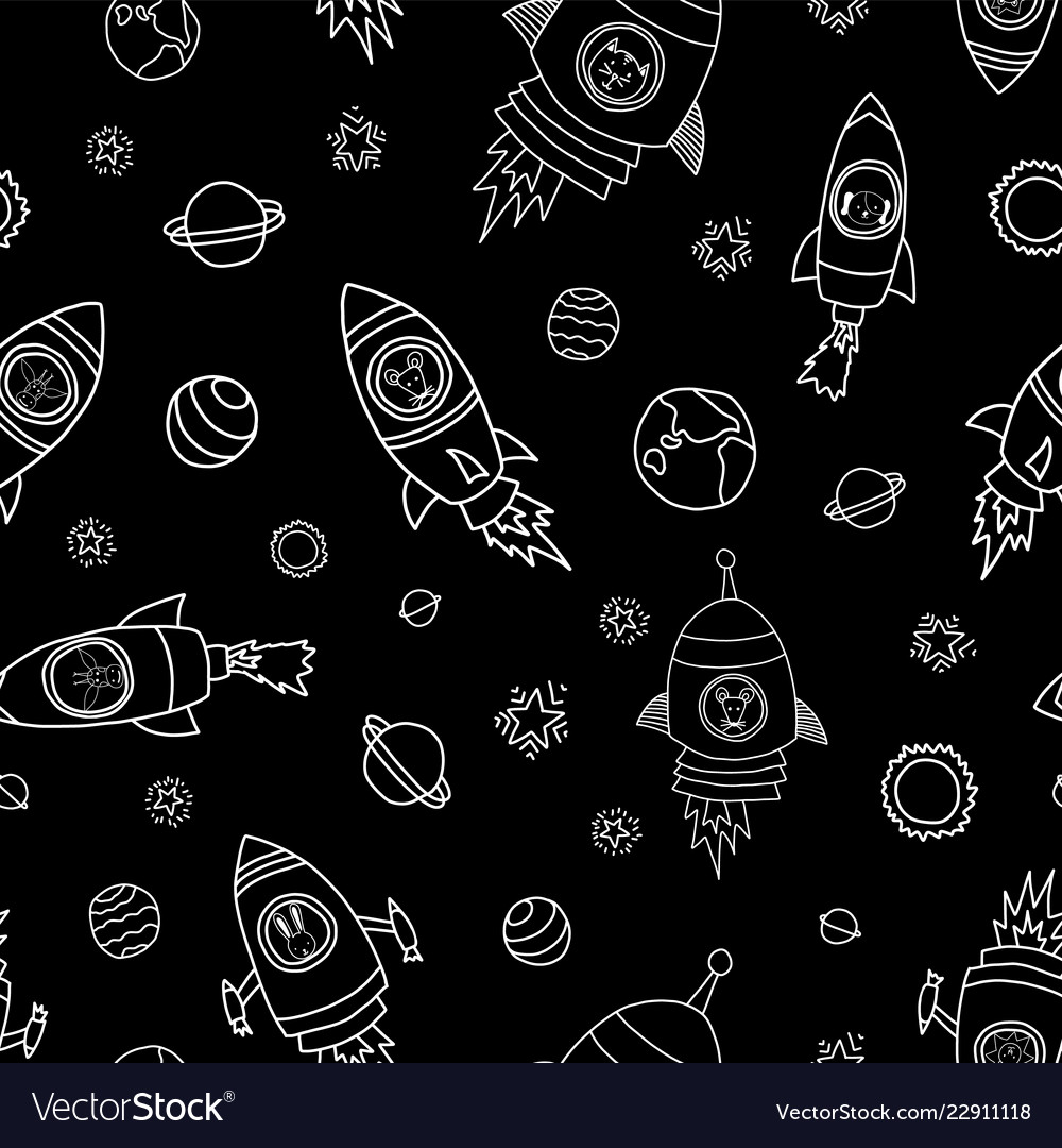 Animals In Space Seamless Background Royalty Vector