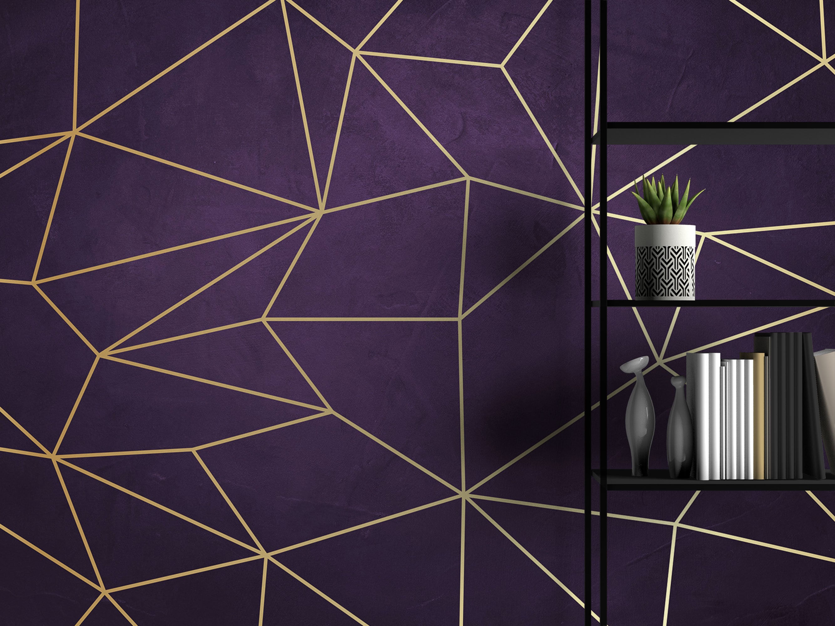 Purple Background Gold Lines Geometric Art Wallpaper Abstract   Etsy