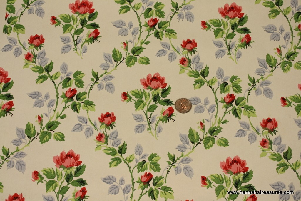 S Vintage Wallpaper Delightful Rosebuds By Hannahstreasures