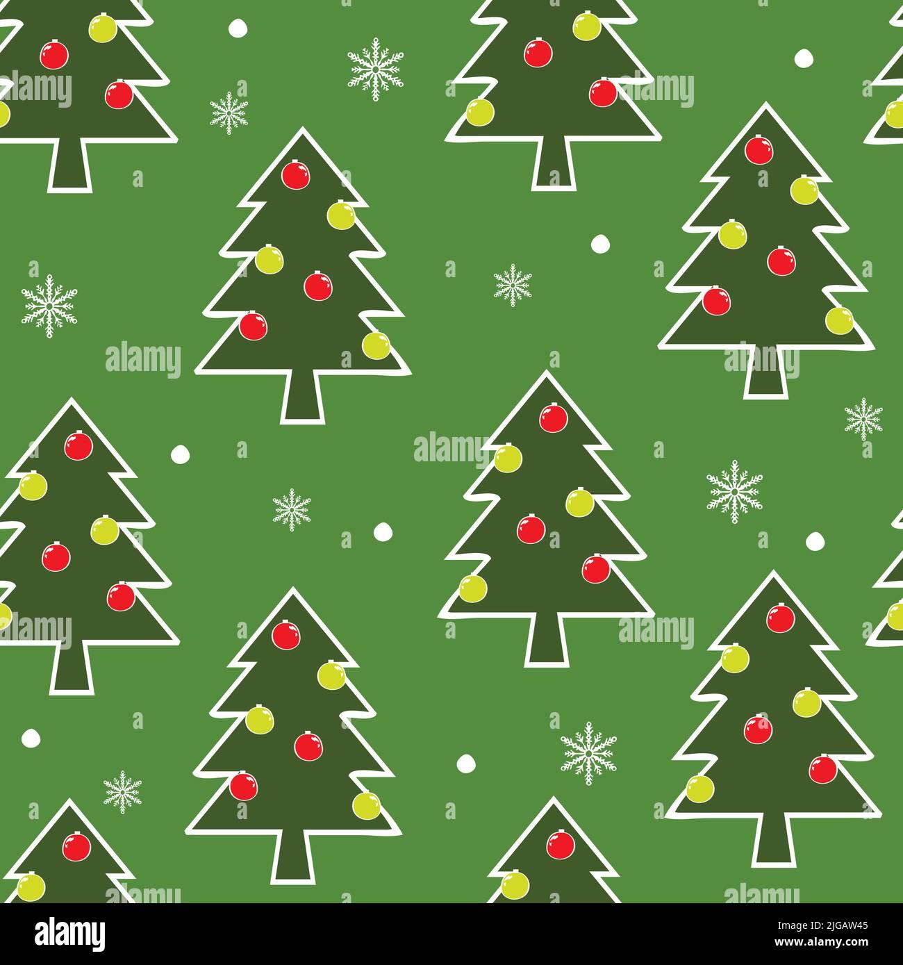 Seamless Vector Pattern With Christmas Trees On Green Background