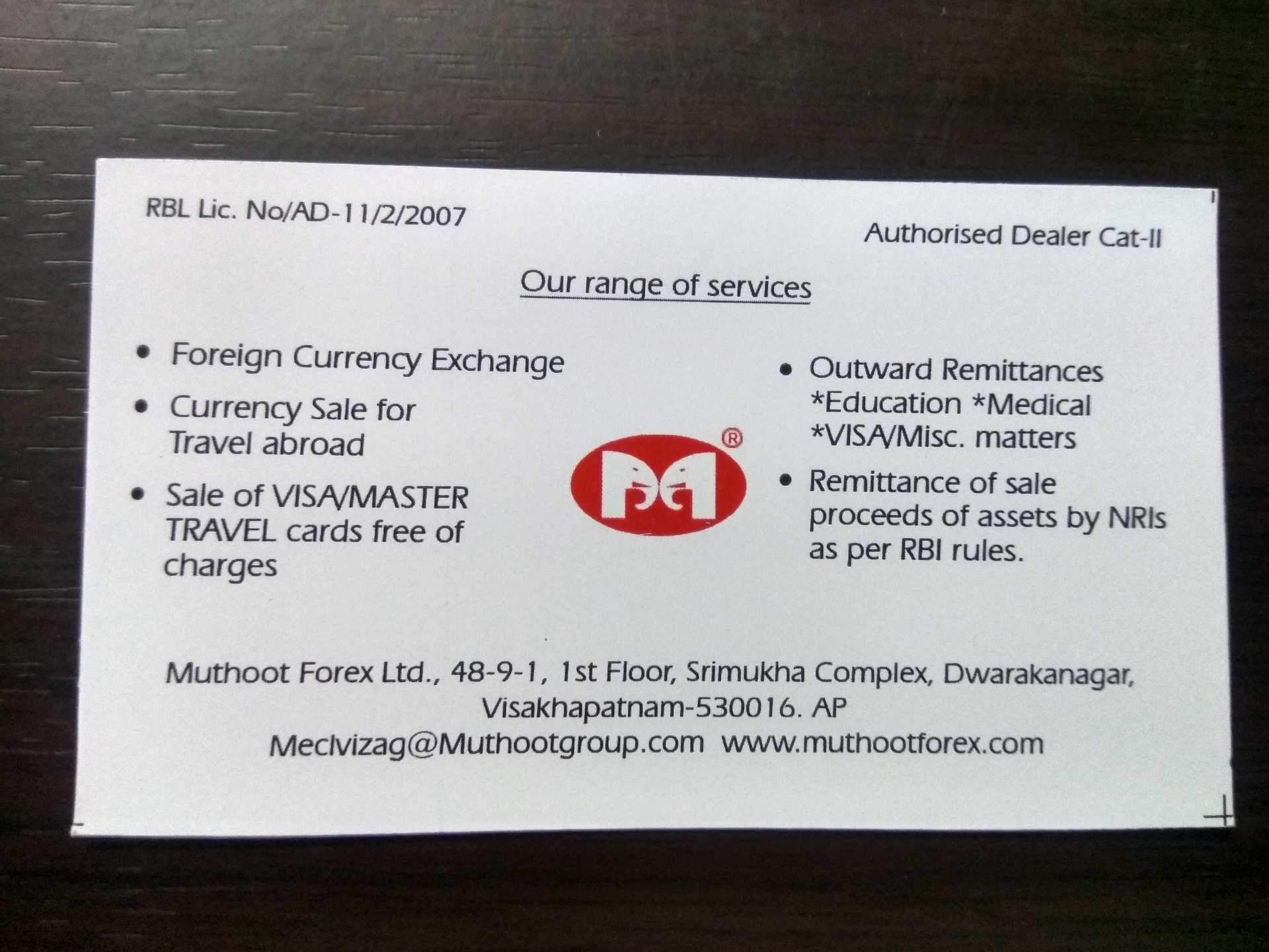 Muthoot Forex Dwaraka Nagar Visakhapatnam Foreign Exchange
