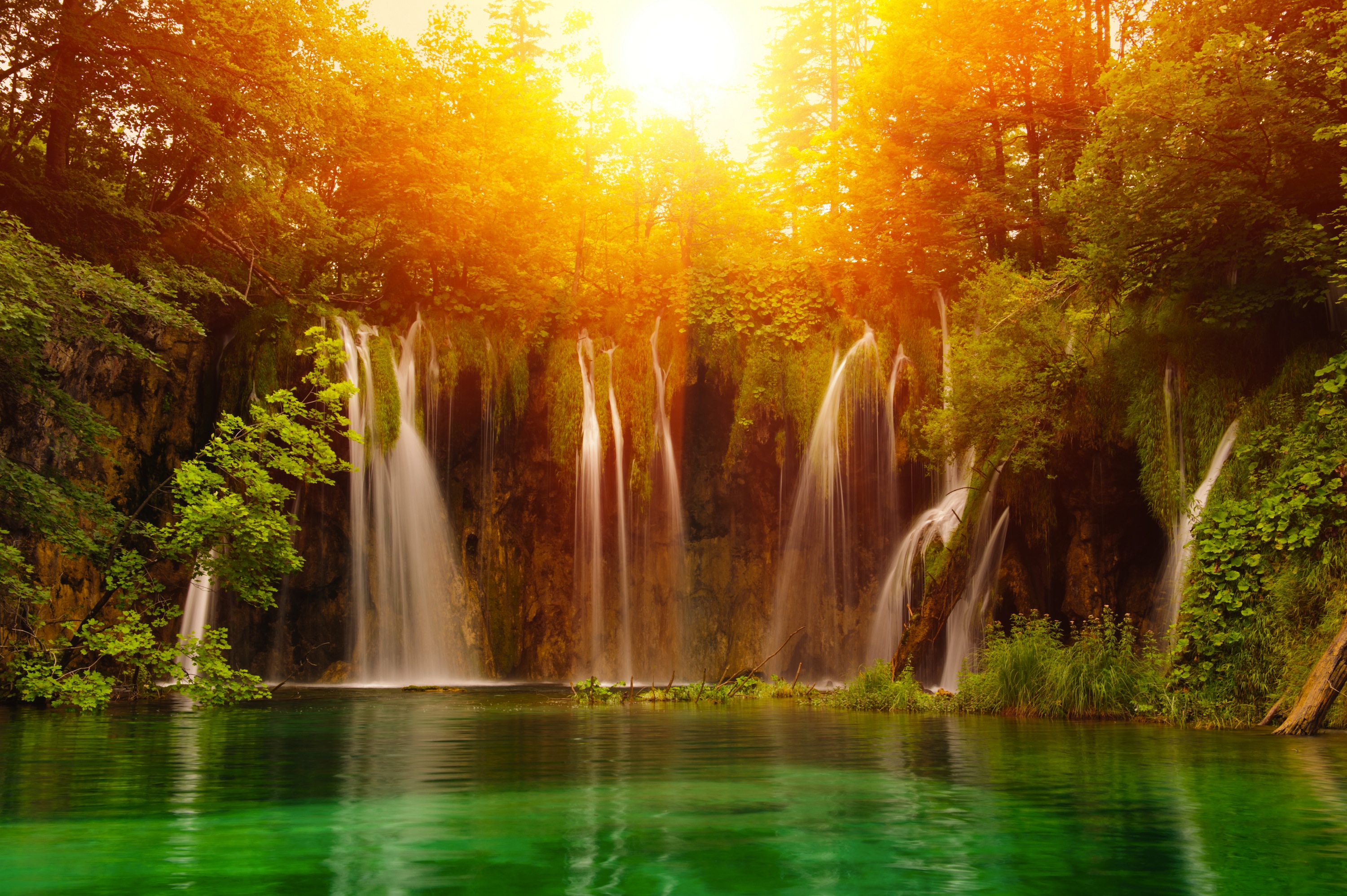 Amazing Waterfall Paradise Sunrise Wallpaper