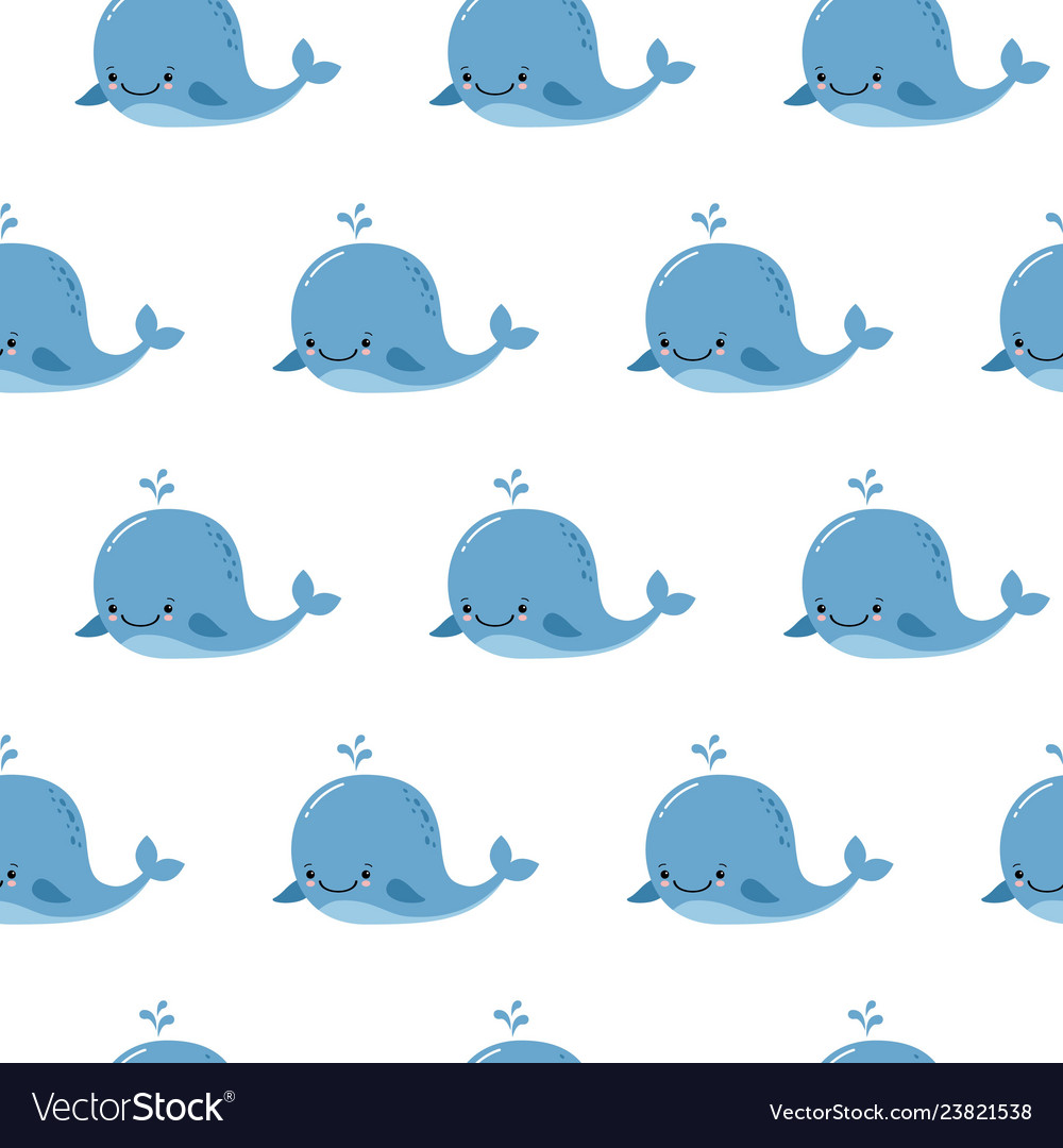 Cute Background With Cartoon Blue Whales Kawaii Vector Image
