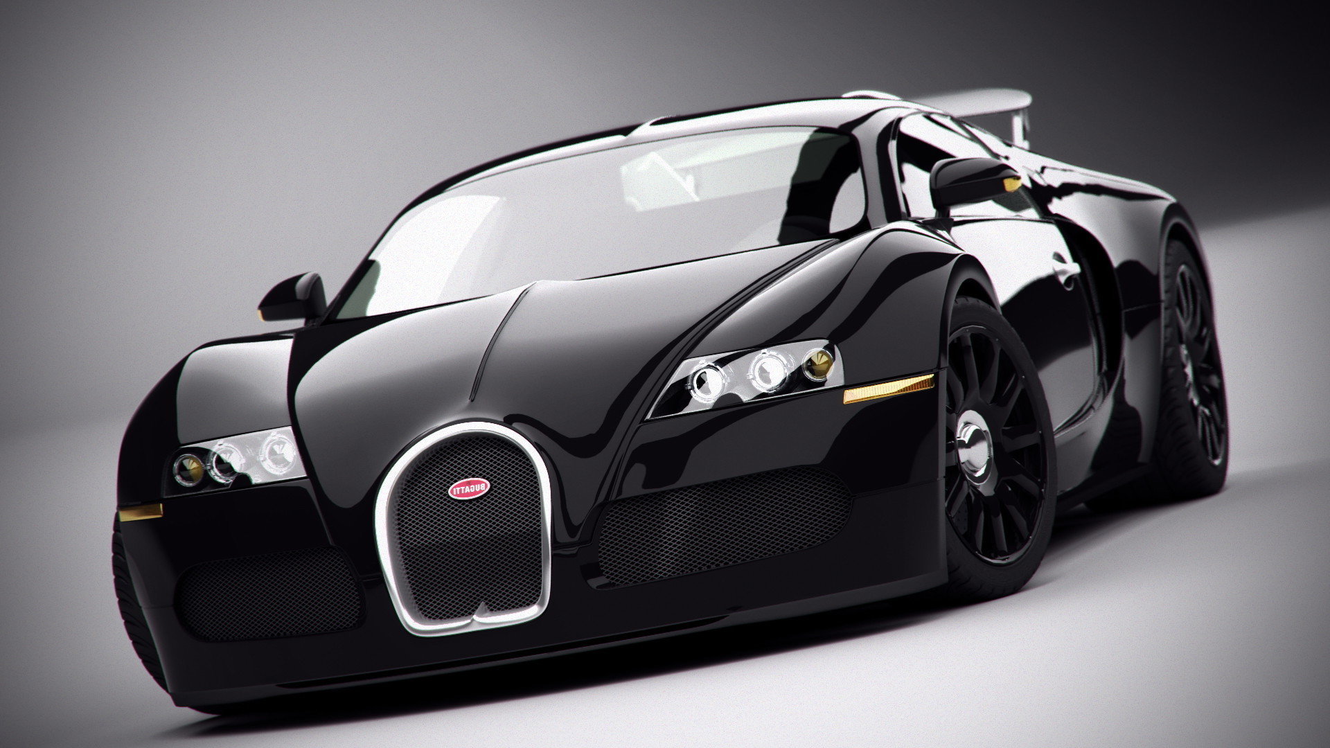 Sleek Black Bugatti Veyron Supercar