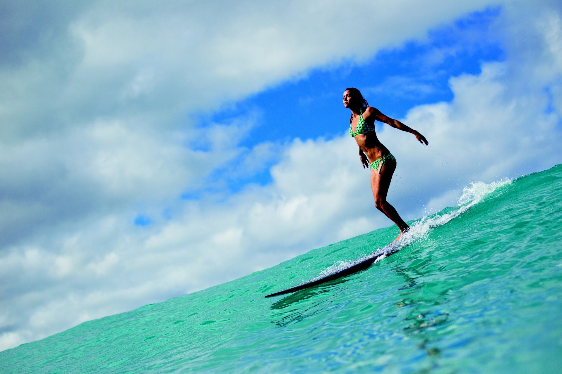 Girl Clouds Ocean Board Sky Surfing HD Wallpaper