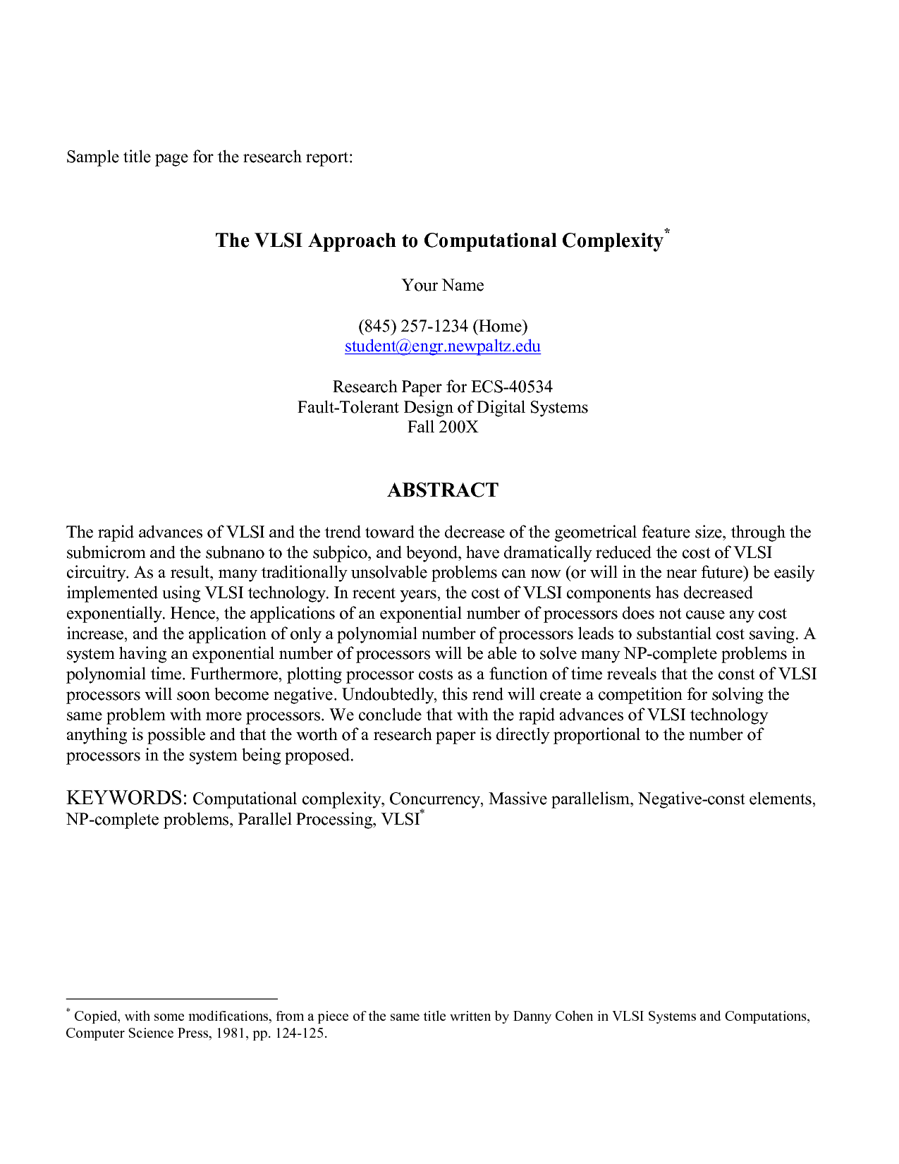 Apa Format Cover For Research Paper Sample