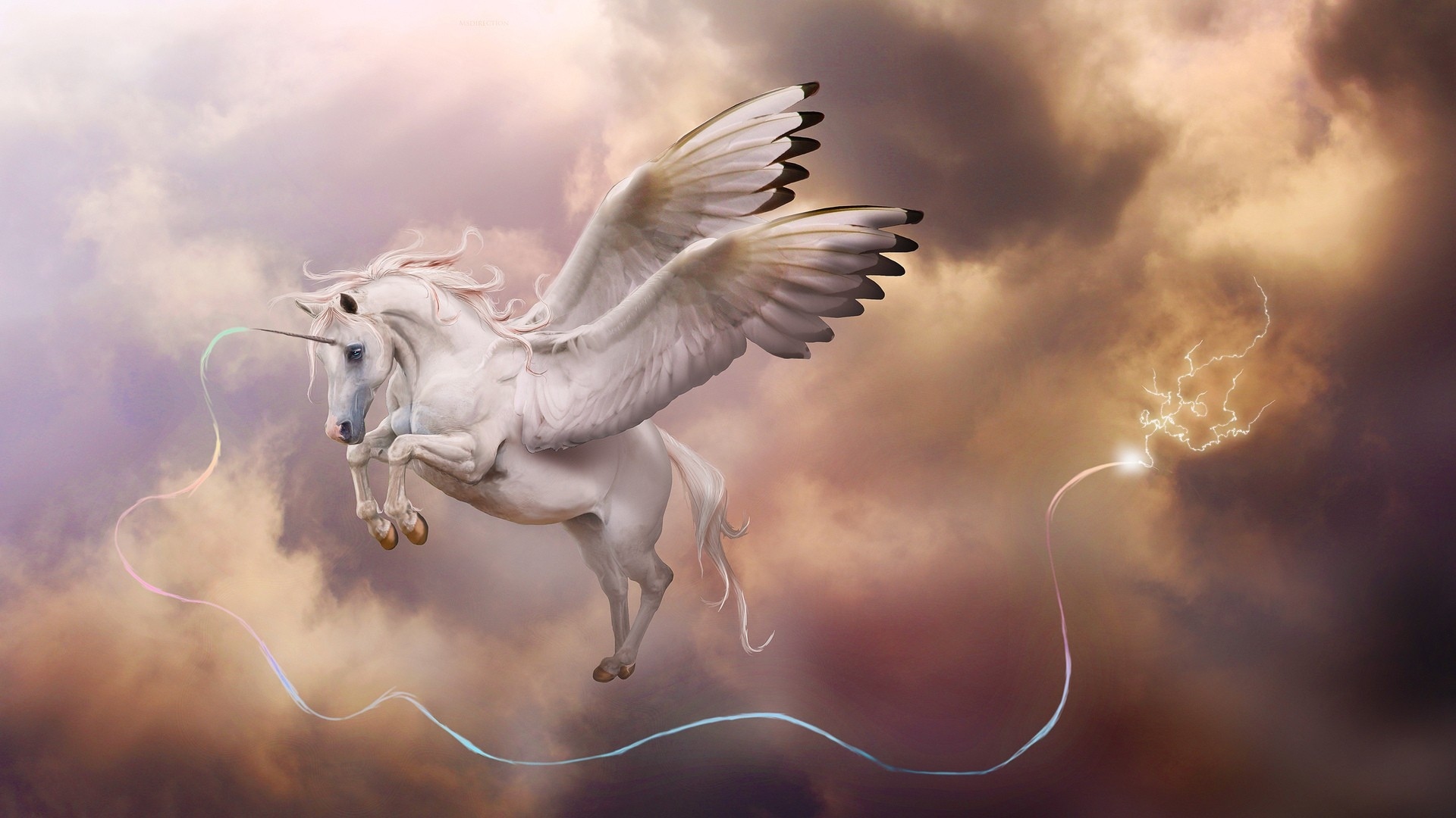 Fantasy Art Unicorn Pegasus Sky Magic Wallpaper