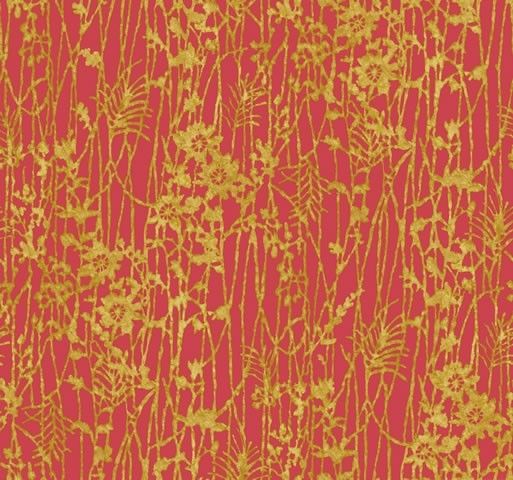 Wallpaper Designer Abstract Gold Faux Leaf And Floral On Red