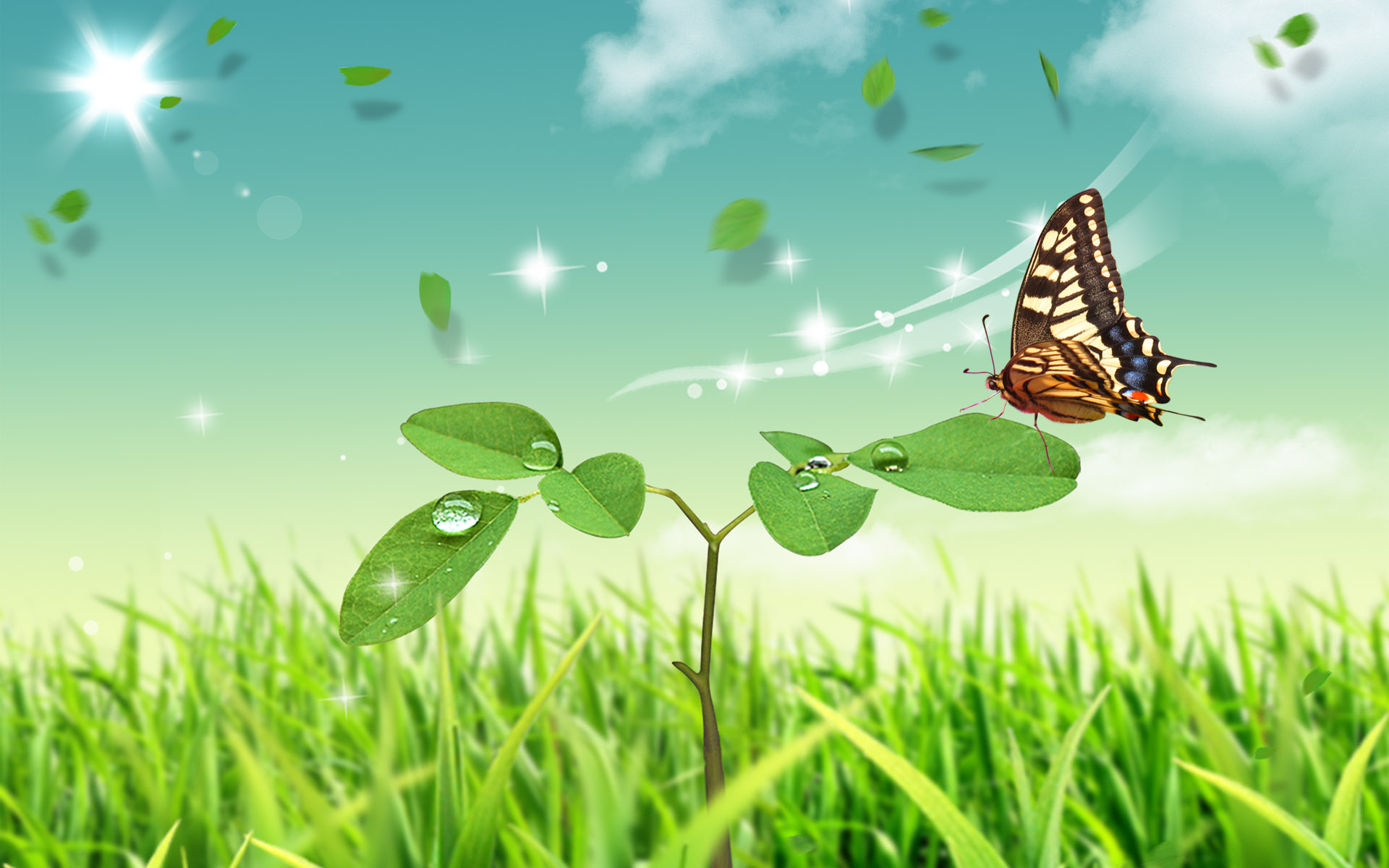 Scenery Wallpaper Butterfly And Green Plants World