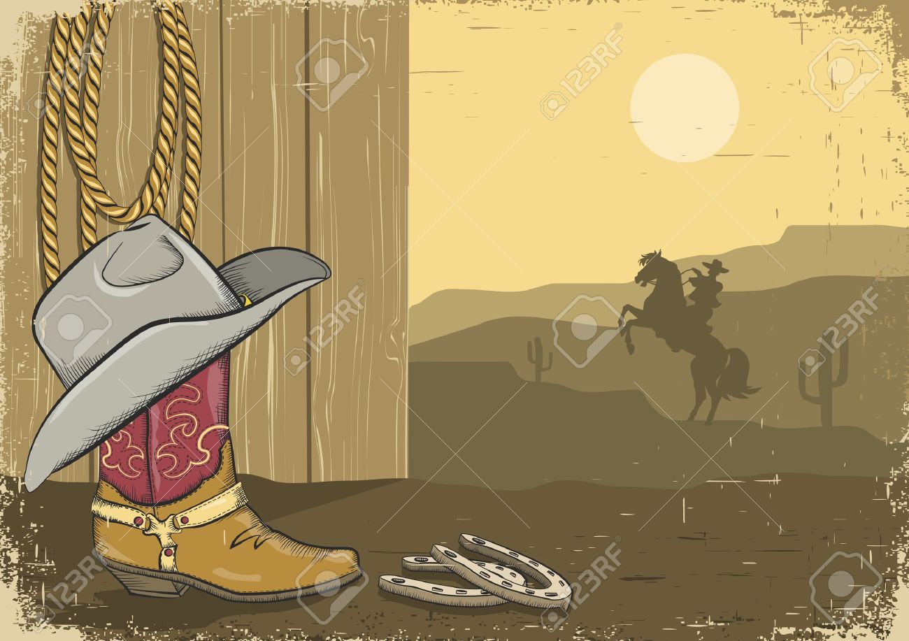 Vintage Cowboy Background On Old Paper Royalty Cliparts