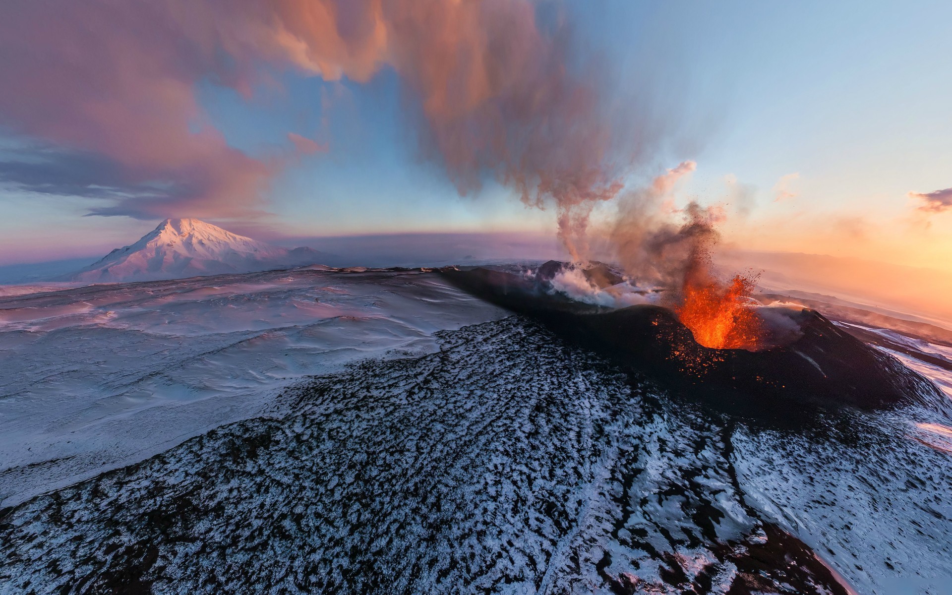 Volcano Eruption Lava Landscape Mountain Snow Wallpaper