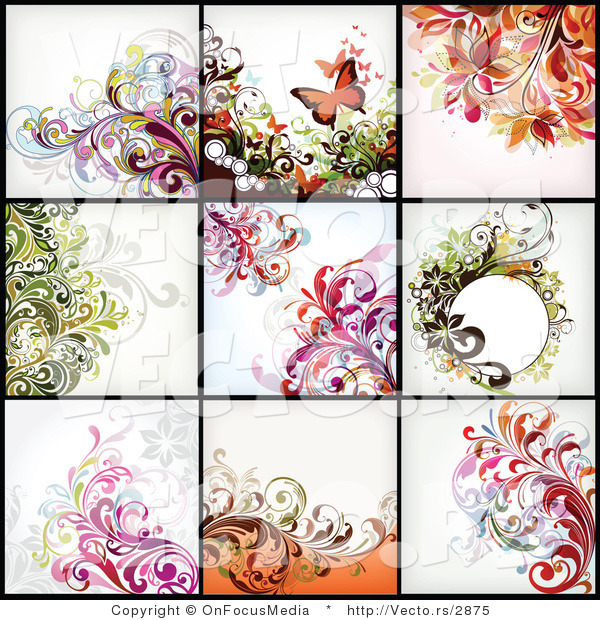 Vector of 9 Unique Floral Backgrounds   Digital Collage Version 2 by