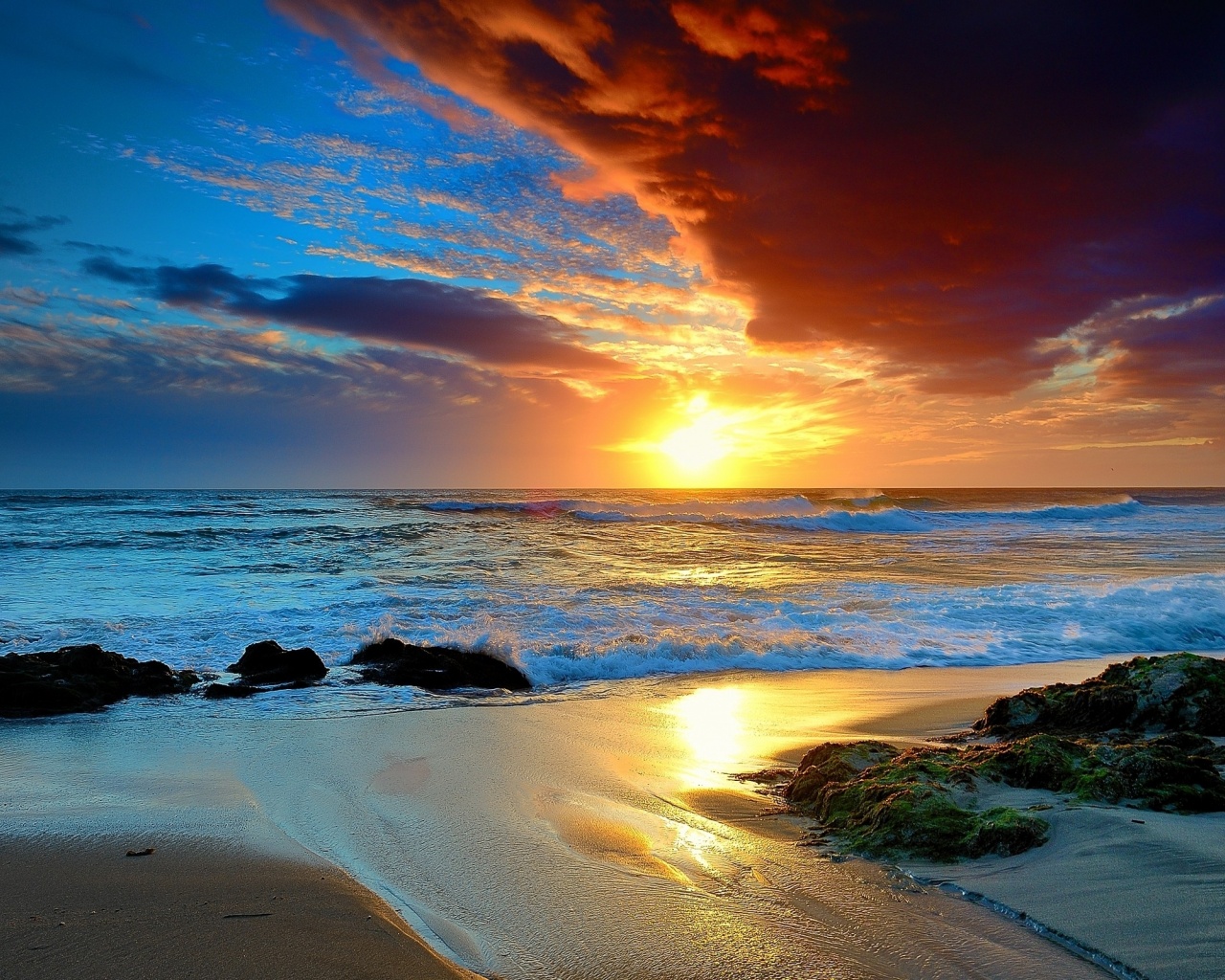 Red Cloud Sunset Ocean Beach Desktop Pc And Mac Wallpaper