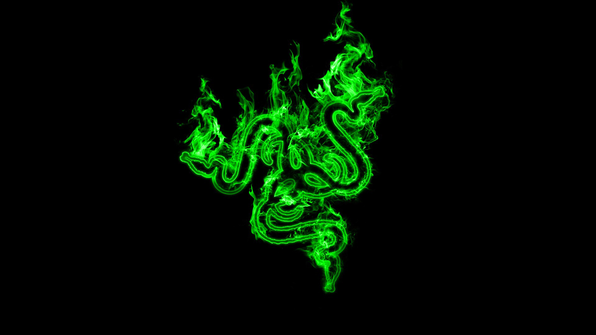 Razer Flaming Green Logo Black Background HD 1080p Wallpaper