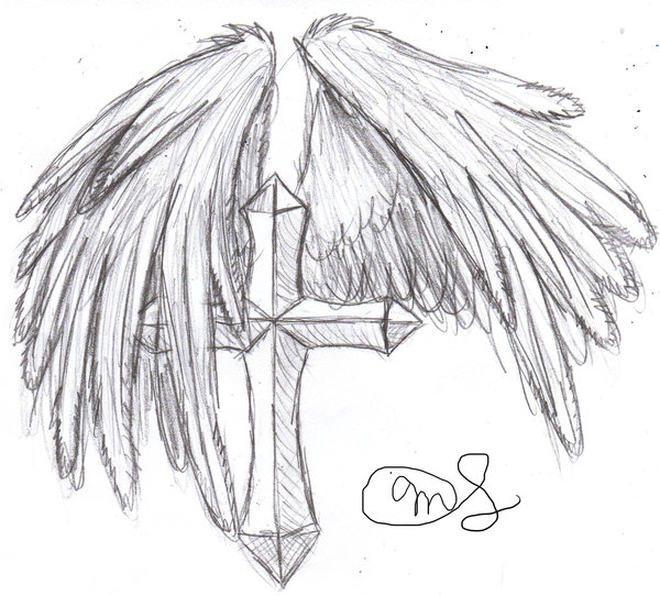 Cross with wings by DemonicDJkitty