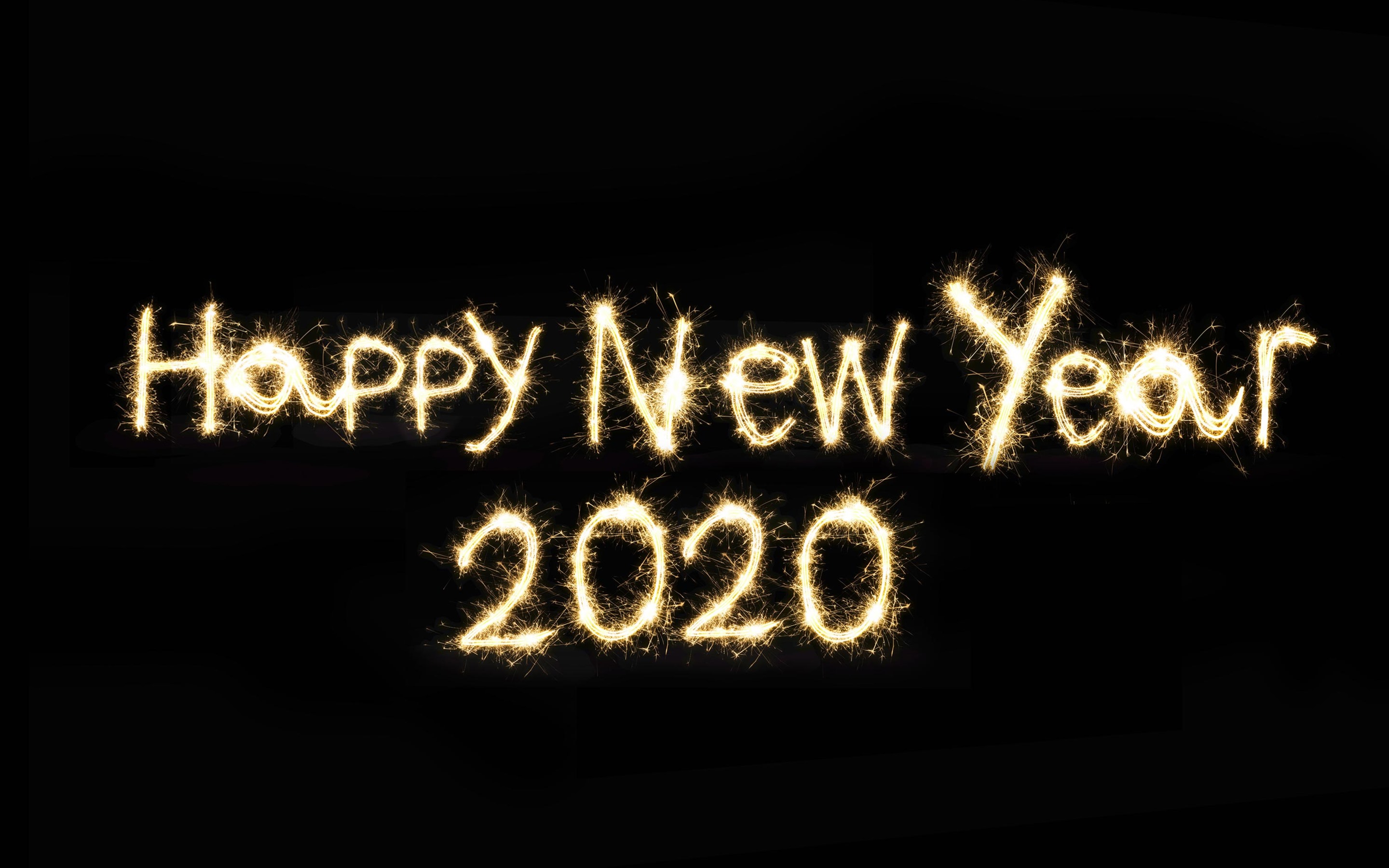 Wallpaper Happy New Year 2020 fireworks black background